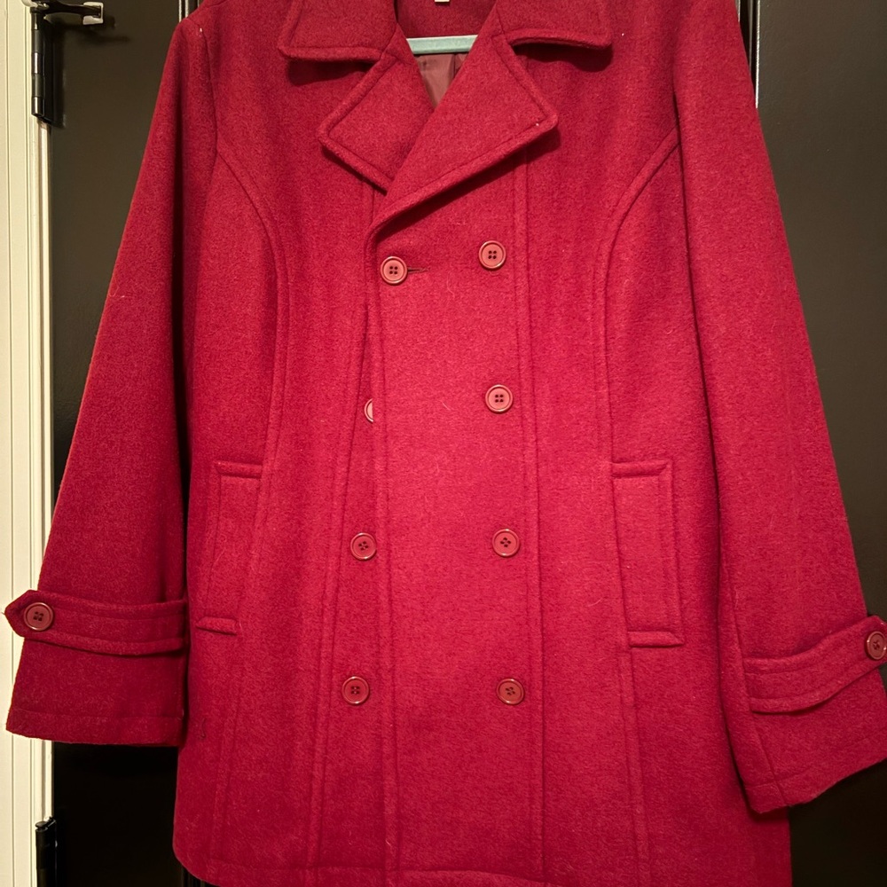 Red Wool Peacoat with Notched Lapels